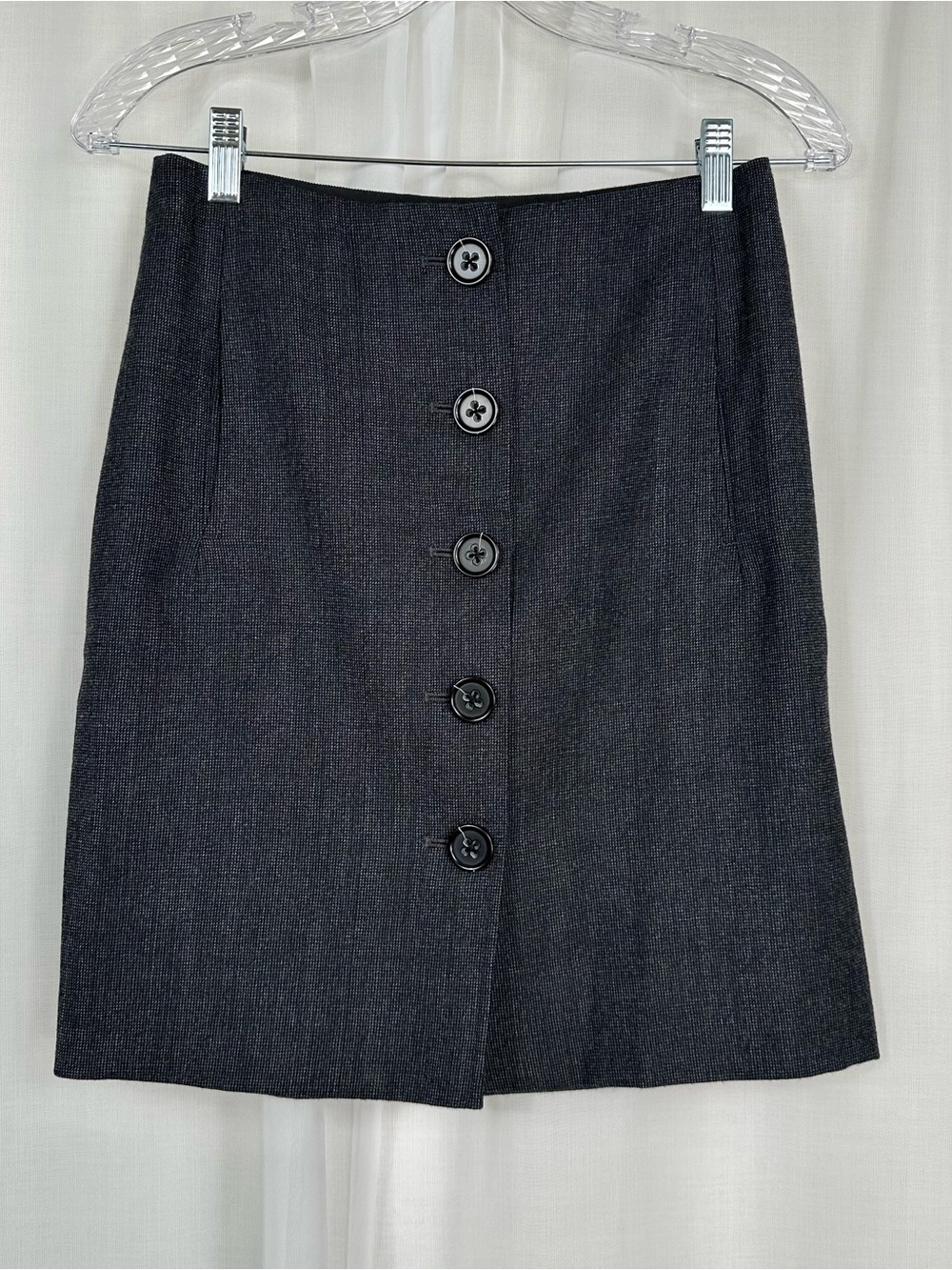 Banana Republic Button Front Lined Wool Skirt Charcoal Grey Pockets 2P